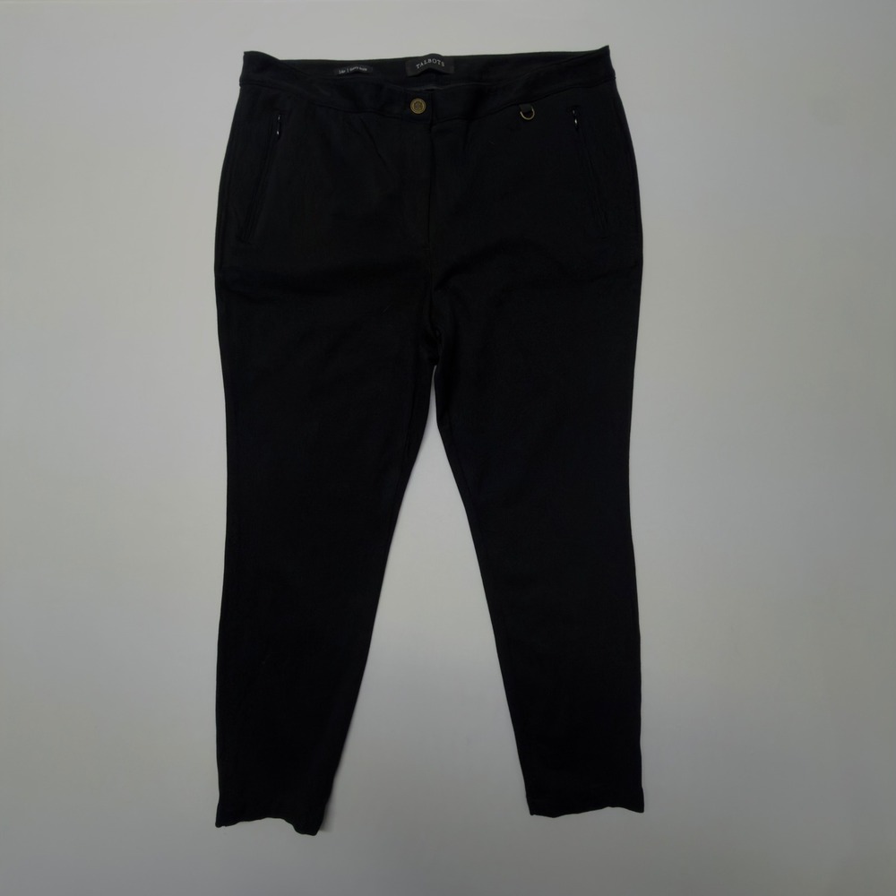 Talbots Skinny Ankle Pants Womens 14P Black Stretch Zip Pocket Petite Trousers